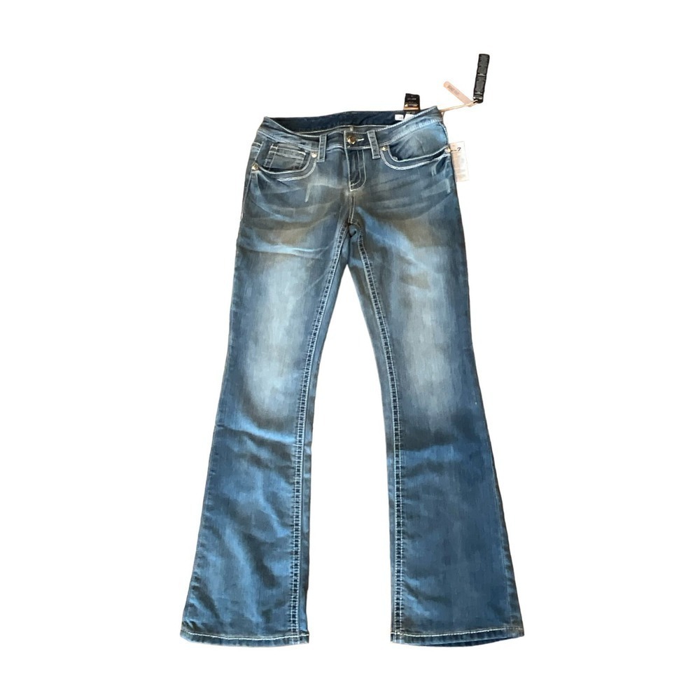 Seven 7 Bootcut Jeans Women 8 Blue Denim Light Wash 5-Pockets Embroidered Cotton